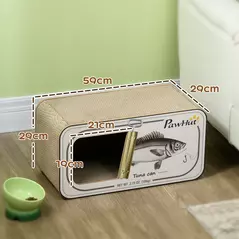 PawHut 2 in 1 Cat Scratching Board, Cardboard Cat House with Catnip, Canned Tuna Design - 3
