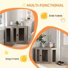 PawHut Dog Crate Furniture Side Table, with Cushion, 122 x 61 x 71cm - Walnut Brown - 4