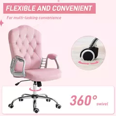 Vinsetto Velvet-Feel Work Chair, with Diamante Back - Pink - 6