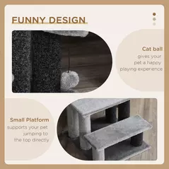 PawHut 3-step Pet Stairs with Scratching Posts, Platforms, Toy Ball, Grey - 5