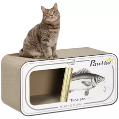 PawHut 2 in 1 Cat Scratching Board, Cardboard Cat House with Catnip, Canned Tuna Design - 1
