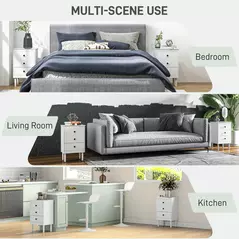 HOMCOM Set of Two Three-Drawer Bedside Tables - White - 6