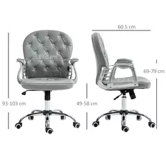 Vinsetto Office Chair Ergonomic 360° Swivel PU Diamante Padded Base 5 Castor Wheels for Home Work Grey - 3