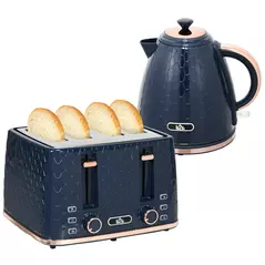 HOMCOM Kettle and Toaster Set, 1.7L 3000W Fast Boil Jug Kettle with Auto Shut Off, 4 Slice Toaster with 7 Level Browning Controls & Crumb Tray, UK Otter Thermostat, Blue - 1
