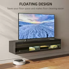 HOMCOM Floating TV Unit, Wall Mounted TV Cabinet for TVs up to 65", High Gloss Media Wall Unit with LED Lights, Storage Shelves for Living Entertainment Room, Black - 4