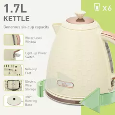 HOMCOM Kettle and Toaster Set, 1.7L 3000W Fast Boil Jug Kettle, 4 Slice Toaster with 7 Level Browning Controls, Beige - 4
