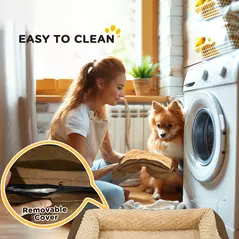 PawHut Calming Dog Bed Pet Mattress w/ Removable Cover, Anti-Slip Bottom, for Medium Dogs, 90L x 69W x 21Hcm - Brown - 8