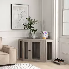 PawHut Dog Crate Furniture Side Table, with Cushion, 122 x 61 x 71cm - Walnut Brown - 2