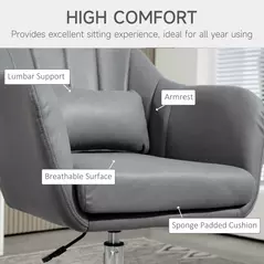 HOMCOM Swivel Microfibre Accent Chair for Living Room Contemporary Vanity Armchair with Adjustable Height Thick Cushion Lumbar Support Armrest for Bedroom Office Dark Grey - 6