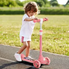 AIYAPLAY Kids 3 Wheel Scooter for 2-6 Years Old w/ Adjustable Height, LED Light, TPE Handlebar, Pink - 2