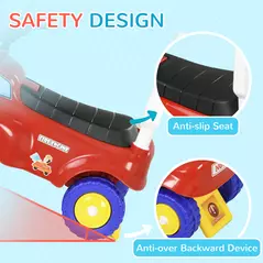 AIYAPLAY Ride On Fire Truck Foot to Floor Design with Under Seat Storage, Steering Wheel, Music, Light, for 1.5-3 Years, Red - 7