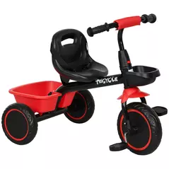 AIYAPLAY Kids Trike for 2-5 Years with Adjustable Seat, Pedal, Baskets, Red - 1