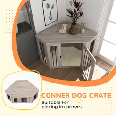 PawHut Dog Crate Furniture Side Table, with Cushion, 122 x 61 x 71cm - Walnut Brown - 5