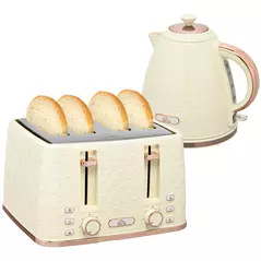 HOMCOM Kettle and Toaster Set, 1.7L 3000W Fast Boil Jug Kettle, 4 Slice Toaster with 7 Level Browning Controls, Beige - 1