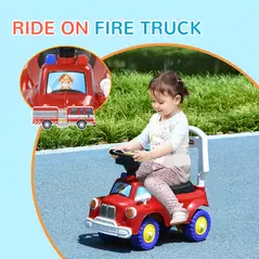 AIYAPLAY Ride On Fire Truck Foot to Floor Design with Under Seat Storage, Steering Wheel, Music, Light, for 1.5-3 Years, Red - 4