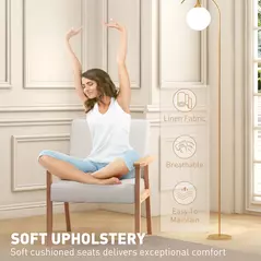 HOMCOM Modern Armchair, Linen Upholstered Sofa with Solid Wood Legs and Wide Seat, Accent Chair for Living Room Bedroom Office, Cream White - 5