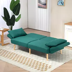 HOMCOM 2/3 Seater Sofa Bed, Convertible Bed Settee, Fabric Sofa Couch with 2 Cushions for Living Room, Guest Room, Green - 8