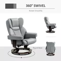 HOMCOM 360° Swivel Recliner Chair with Footstool, PU Leather Manual Recliner Armchair with Footstool, Solid Wood Base, Upholstered Reclining Chair for Living Room, Bedroom, Office, Light Grey - 6