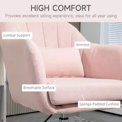 HOMCOM Swivel Linen Fabric Accent Chair for Living Room Contemporary Vanity Armchair with Adjustable Height Thick Cushion Lumbar Support Armrest for Bedroom Office Pink - 6