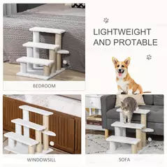 PawHut Pet Stair with 3-step Climb Ladder, Scratching Posts, Platforms, Toy Ball, for Indoor Elderly Cats Kittens, White - 7