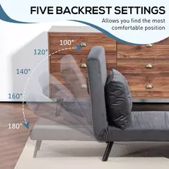 HOMCOM 4-in-1 Velvet-Feel Single Chair Bed, with Pillow - Charcoal Grey - 5