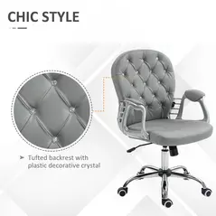 Vinsetto Office Chair Ergonomic 360° Swivel PU Diamante Padded Base 5 Castor Wheels for Home Work Grey - 7
