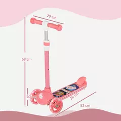 AIYAPLAY Kids 3 Wheel Scooter for 2-6 Years Old w/ Adjustable Height, LED Light, TPE Handlebar, Pink - 3