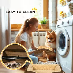 PawHut Calming Dog Bed Pet Mattress w/ Removable Cover, Anti-Slip Bottom, for Small Dogs, 70L x 50W x 18Hcm - Brown - 8