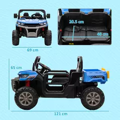 HOMCOM 12V 2 Seater Kids Electric Ride-On Car with Electric Bucket, Remote Control - Blue - 3