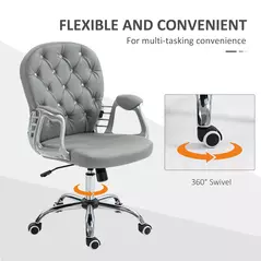Vinsetto Office Chair Ergonomic 360° Swivel PU Diamante Padded Base 5 Castor Wheels for Home Work Grey - 6