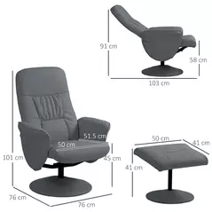 HOMCOM Swivel Recliner Chair with Footstool, PU Leather Armchair and Ottoman with High Back and Round Base for Living Room, Grey - 3
