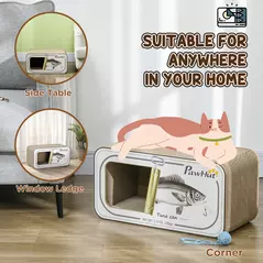 PawHut 2 in 1 Cat Scratching Board, Cardboard Cat House with Catnip, Canned Tuna Design - 4