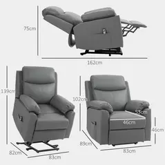 HOMCOM Faux Leather 70° Electric Riser Recliner Chair, Charcoal Grey - 3