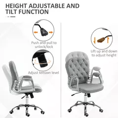 Vinsetto Office Chair Ergonomic 360° Swivel PU Diamante Padded Base 5 Castor Wheels for Home Work Grey - 4