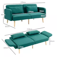 HOMCOM 2/3 Seater Sofa Bed, Convertible Bed Settee, Fabric Sofa Couch with 2 Cushions for Living Room, Guest Room, Green - 3