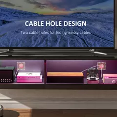 HOMCOM Floating TV Unit, Wall Mounted TV Cabinet for TVs up to 65", High Gloss Media Wall Unit with LED Lights, Storage Shelves for Living Entertainment Room, Black - 6