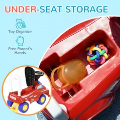AIYAPLAY Ride On Fire Truck Foot to Floor Design with Under Seat Storage, Steering Wheel, Music, Light, for 1.5-3 Years, Red - 6