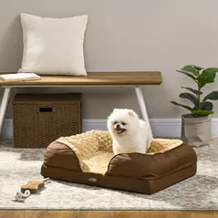 PawHut Calming Dog Bed Pet Mattress w/ Removable Cover, Anti-Slip Bottom, for Small Dogs, 70L x 50W x 18Hcm - Brown - 2