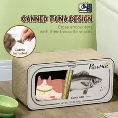 PawHut 2 in 1 Cat Scratching Board, Cardboard Cat House with Catnip, Canned Tuna Design - 5