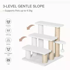 PawHut Pet Stair with 3-step Climb Ladder, Scratching Posts, Platforms, Toy Ball, for Indoor Elderly Cats Kittens, White - 4