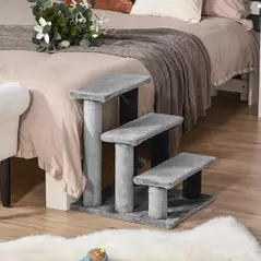 PawHut 3-step Pet Stairs with Scratching Posts, Platforms, Toy Ball, Grey - 2