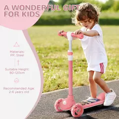 AIYAPLAY Kids 3 Wheel Scooter for 2-6 Years Old w/ Adjustable Height, LED Light, TPE Handlebar, Pink - 7