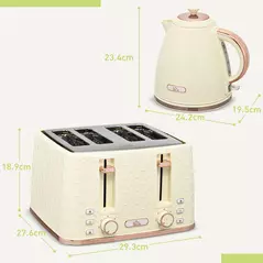 HOMCOM Kettle and Toaster Set, 1.7L 3000W Fast Boil Jug Kettle, 4 Slice Toaster with 7 Level Browning Controls, Beige - 3