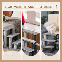 PawHut 3-step Pet Stairs with Scratching Posts, Platforms, Toy Ball, Grey - 7