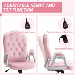 Vinsetto Velvet-Feel Work Chair, with Diamante Back - Pink - 5