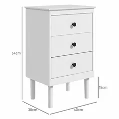 HOMCOM Set of Two Three-Drawer Bedside Tables - White - 3