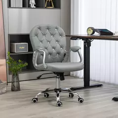 Vinsetto Office Chair Ergonomic 360° Swivel PU Diamante Padded Base 5 Castor Wheels for Home Work Grey - 2