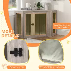 PawHut Dog Crate Furniture Side Table, with Cushion, 122 x 61 x 71cm - Walnut Brown - 6