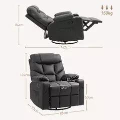 HOMCOM Manual Reclining Chair, Recliner Armchair with Swivel, Faux Leather, Footrest, Cup Holders, 86x93x102cm, Black - 3