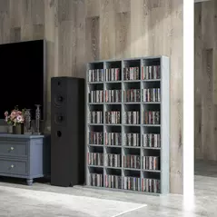 HOMCOM CD Storage Unit with Adjustable Shelves, 89 x 130.5 cm, Cement Grey - 7